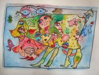 La vache ! Le chien , aquarelle, 2020