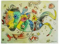 In the sky, aquarelle sur papier, 38 X 29 cms, 2021