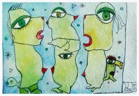 Rencontre fortuite, aquarelle, 26 X18 cms, 2023